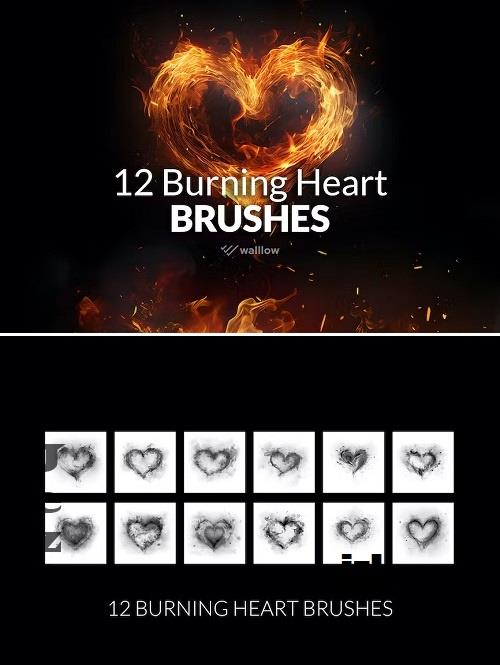 12 Burning hearts Photoshop Brushes - MK3KZTE