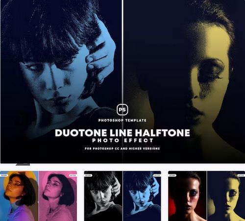 Duotone Line Halftone Photo Effect - AQVF98B