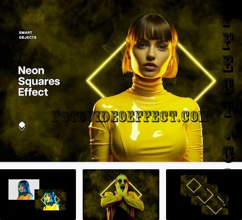 Yellow Neon Squares Effect - 92056975