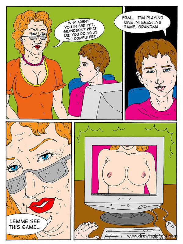 DrawingIncest - Granny caches her grandson at viewing porno Porn Comic