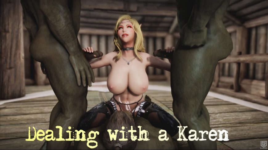 Dealing with a Karen (Ragneg) [2023, 3DCG, Animated, Parody, Oral sex, Vaginal sex, Anal sex, Group sex, Creampie, Monster, Voiced, WEBRip] [1080p]