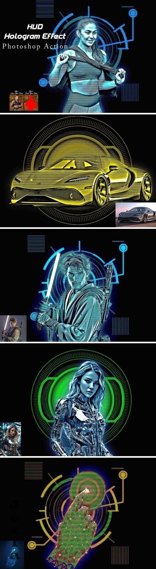 HUD Hologram Effect photoshop Action - 92191015