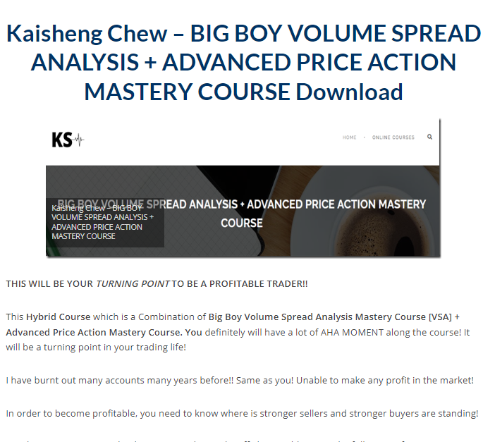 Kaisheng Chew – BIG BOY VOLUME SPREAD ANALYSIS + ADVANCED PRICE ACTION MASTERY COURSE Download