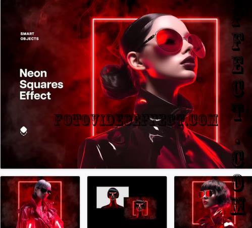 Red Neon Squares Effect - 92073105