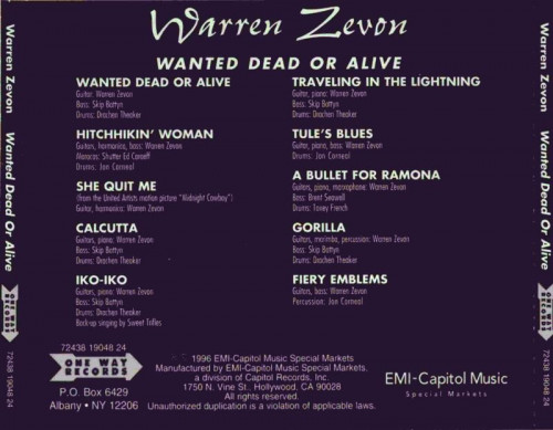 Warren Zevon - Wanted Dead Or Alive (1969)(1996) Lossless