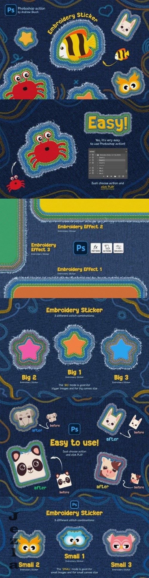 Embroidery Sticker Photoshop Action - 92526074