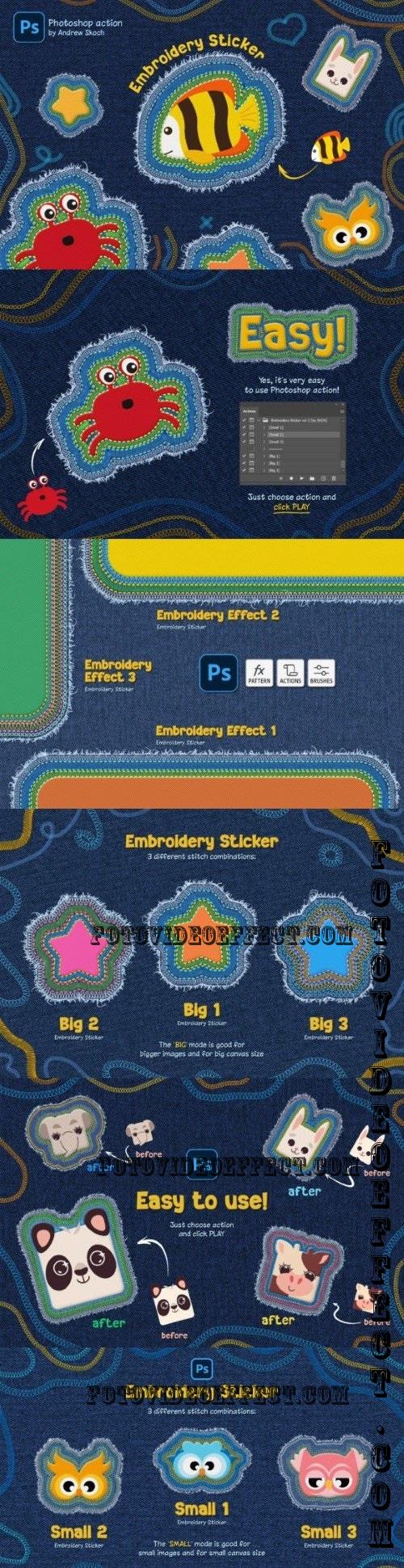 Embroidery Sticker Photoshop Action - 92526074
