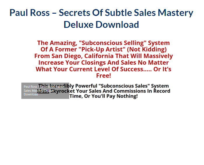 Paul Ross – Secrets Of Subtle Sales Mastery Deluxe Download 2024
