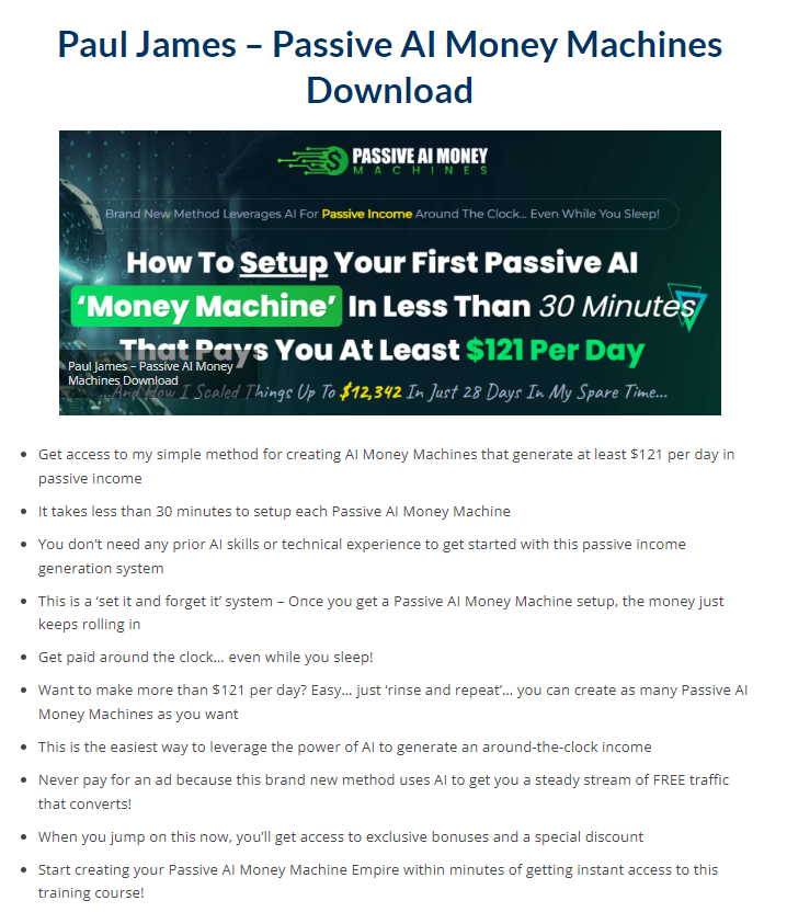 Paul James – Passive AI Money Machines Download 2024
