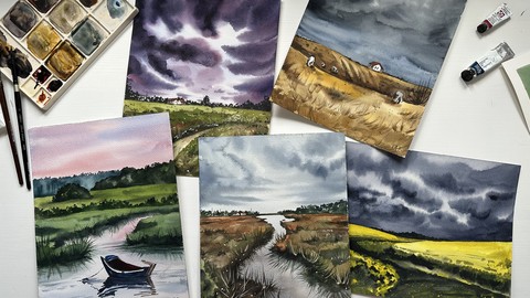 5 Watercolor Landscapes: Painting Sky And Foreground
