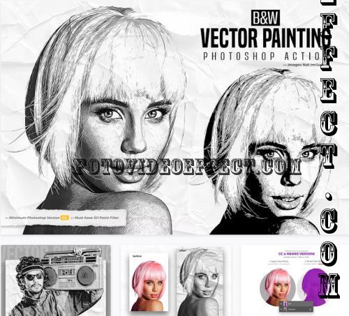 B&W Vector Painting Photoshop Action - 156303669