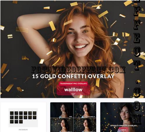 15 Gold confetti JPG and transparent PNG overlays - XCWK7GP