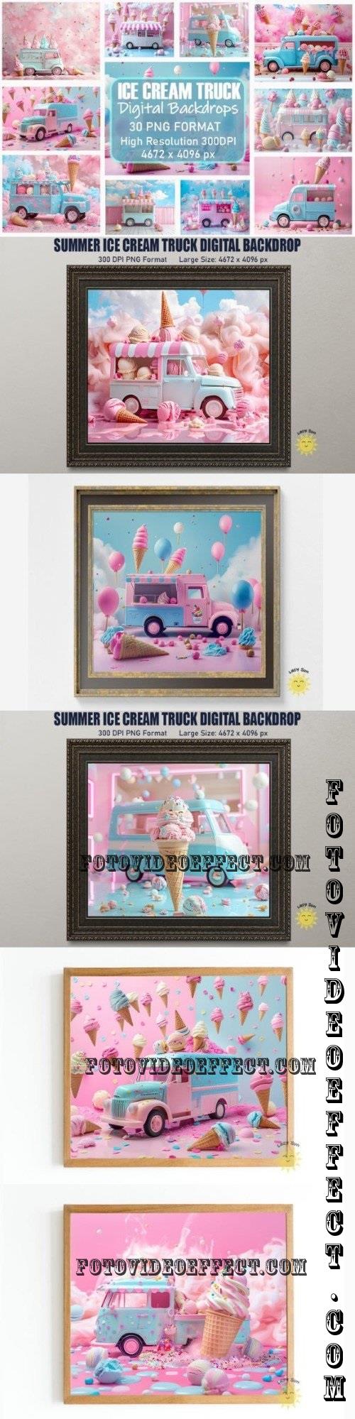 Summer Ice Cream Truck Digital Backdrops Bundle