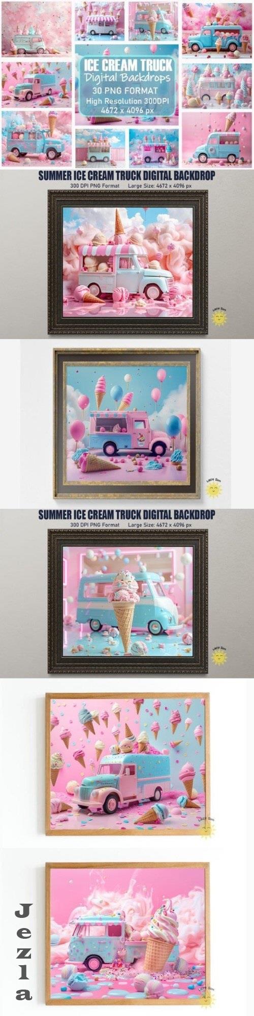 Summer Ice Cream Truck Digital Backdrops Bundle