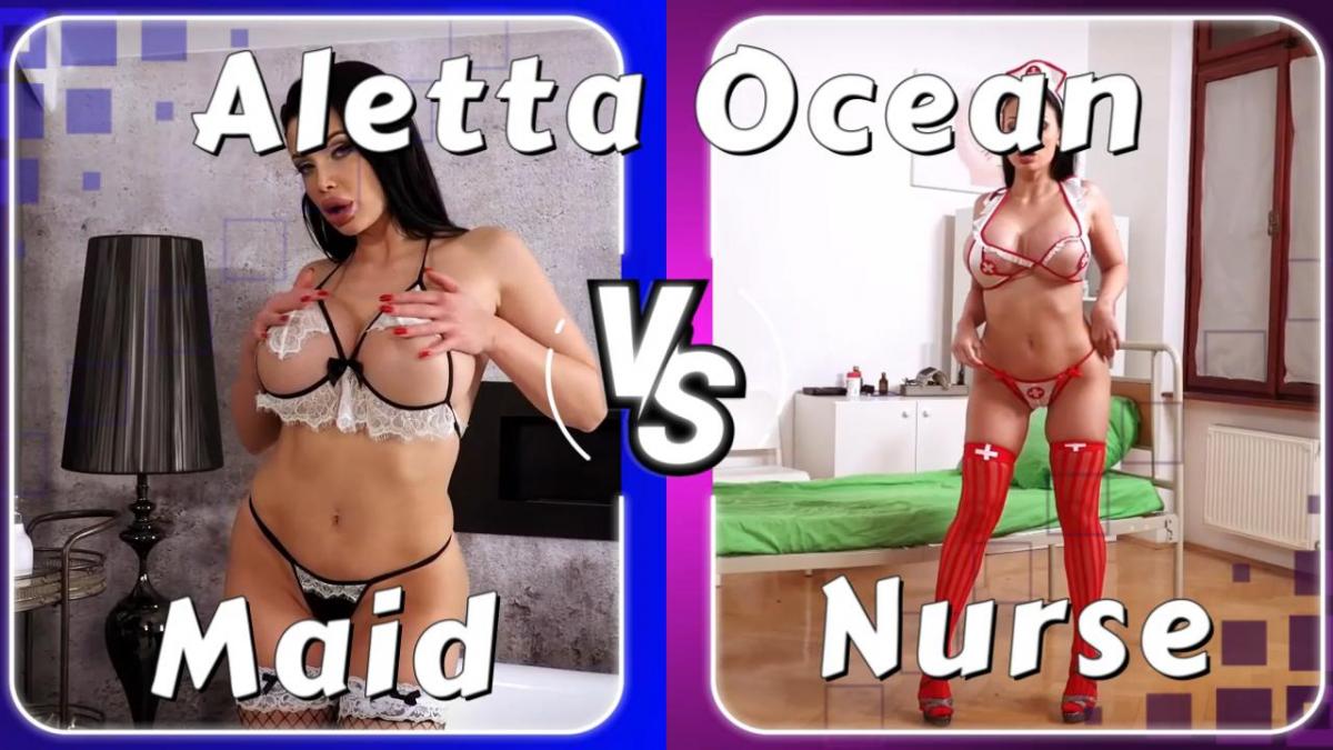 Porno Battle. Aletta Ocean: Maid VS Nurse [2012 г., solo, stockings, masturbation, PMV, brunette, dildo, 720p, HDRip]