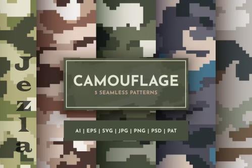 Set 5 Seamless Camouflage Patterns - 92197486