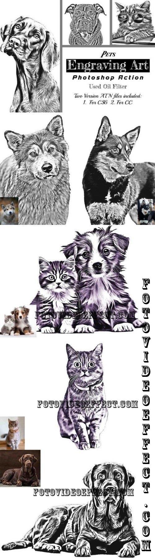 Pets Engraving Art Photoshop Action - 92032571