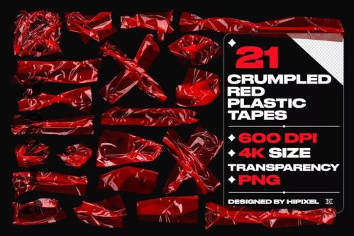 Crumpled Red Plastic Tapes - WJ7B46Z