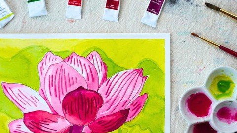 Learn To Paint Watercolor Flowers – Lotus #2