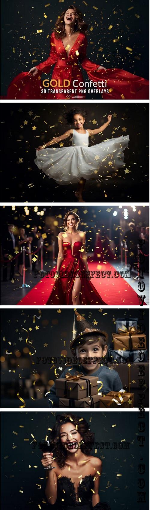 30 Gold confetti Transparent PNG photo overlays - P57B3T2