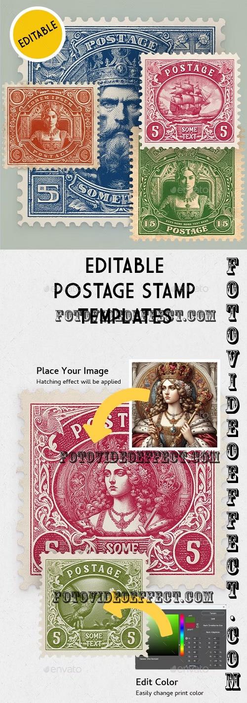 Editabe Postage Stamp Templates with Engraving Effect - 52063031
