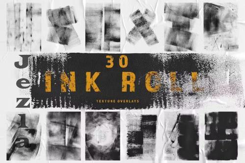 30 Ink Roll Texture Overlay, Grunge Paint Effect - 5LMB9YL