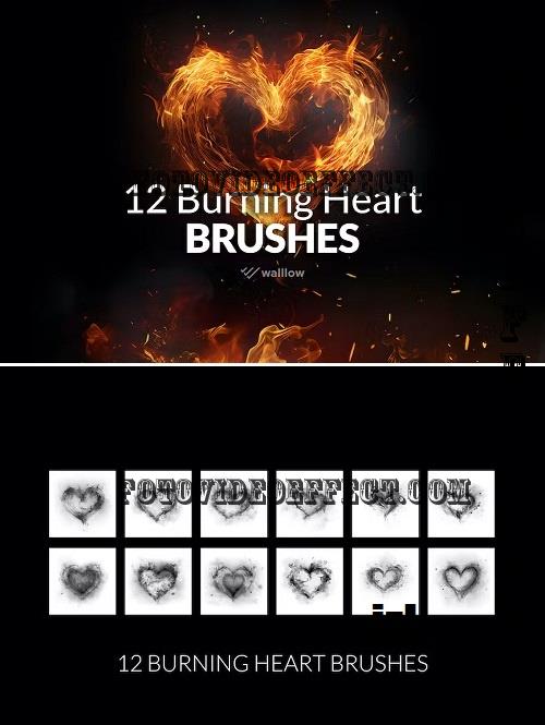 12 Burning hearts Photoshop Brushes - MK3KZTE