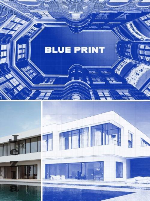 Blue Ink Print Photo Effect - 234739012