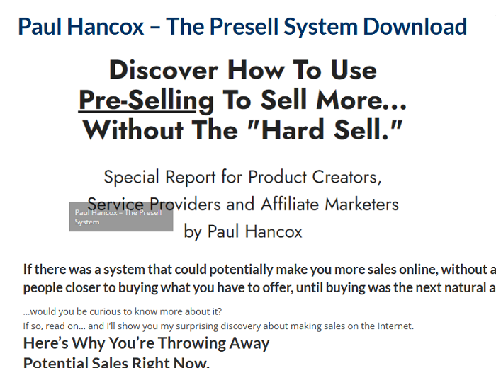 Paul Hancox – The Presell System Download 2024
