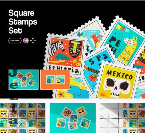 Square Stamps Mockup Set - 256624322