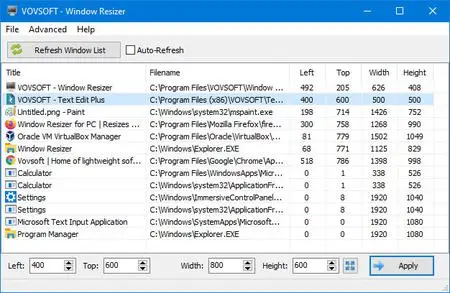 VovSoft Window Resizer 3.4