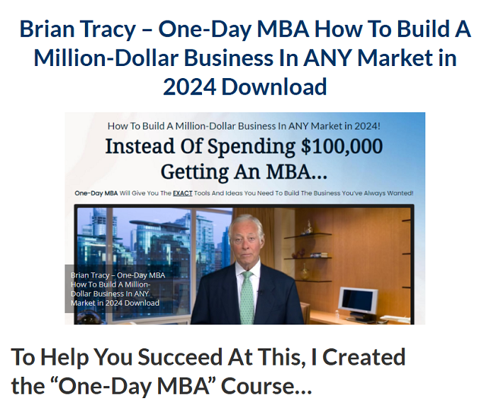 Brian Tracy – One–Day MBA How To Build A Million–Dollar Business In ANY Market in 2024 Download