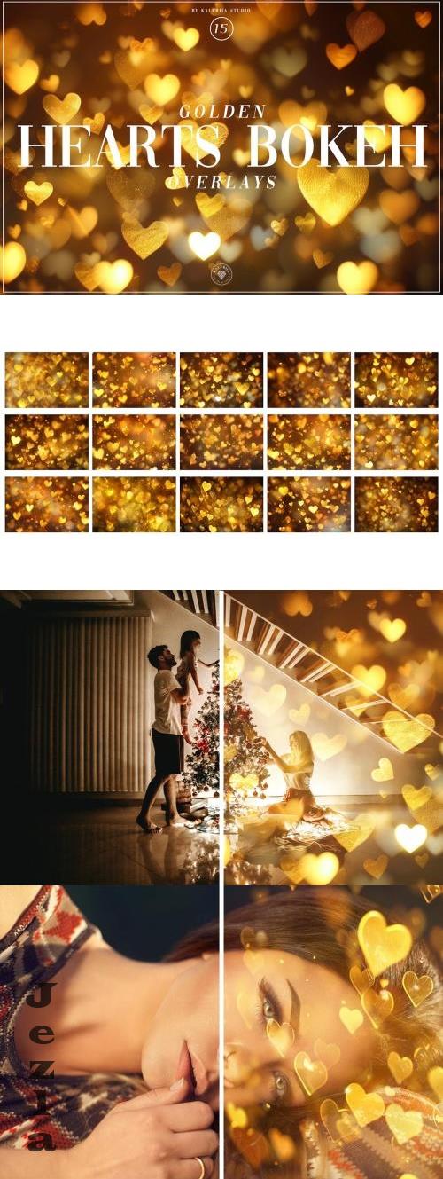 Golden Hearts Bokeh Overlays - DFQYEF4