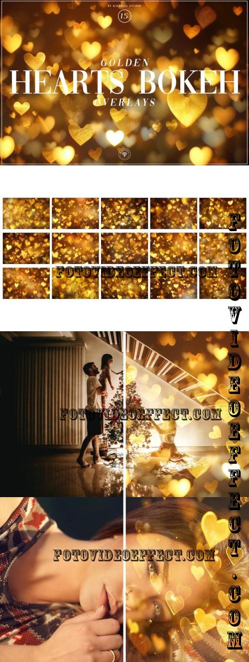 Golden Hearts Bokeh Overlays - DFQYEF4