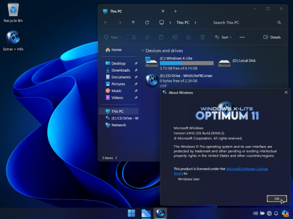 Windows 11 24H2 Pro Optimum Build 26100.2 AMD64 No-TPM V2 Preactivated 2024 87f29b7dcb5ab0394c42b386caade906