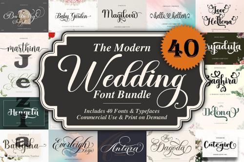 The Modern Wedding Font Bundle - 40 Premium Fonts