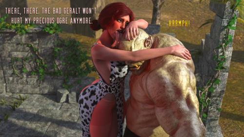 SloppyAhegao - Triss Merigold is a mommy for an OGRE! 3D Porn Comic