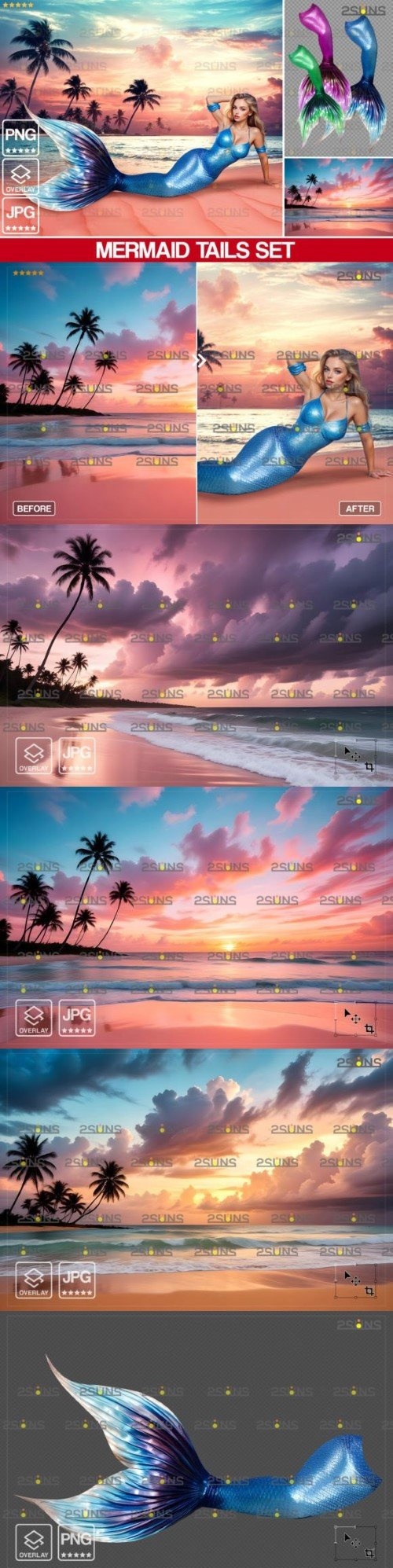 Mermaid photoshop overlays backdrops - Vol 02 - 280356369