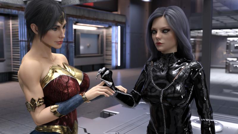 Catwoman and Wonder Woman swap Chinese by Midoriko Kobayashi 3D Porn Comic