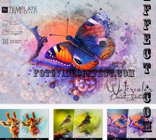 Watercolor Paint Sketch Photo Effect Psd Template - 28EDTRK