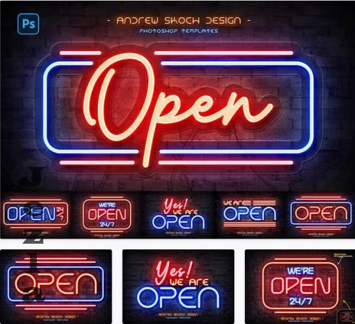 Open Neon Sign - Photoshop Mockups -281556459