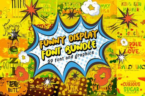 Funny Display Font Bundle - 50 Premium Fonts, 9 Premium Graphics