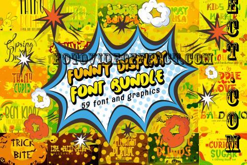 Funny Display Font Bundle - 50 Premium Fonts, 9 Premium Graphics