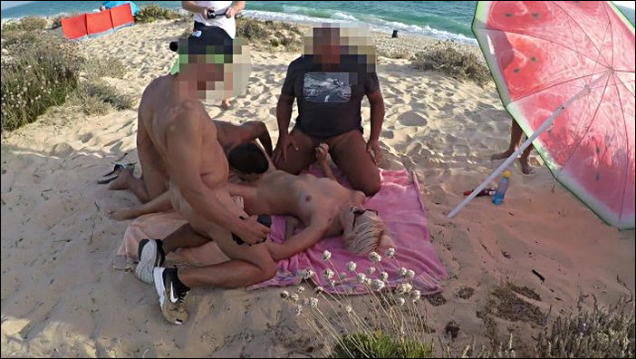 Cocks And 1 Pussy Gangbang At The Beach. [PornHub] 567 MB