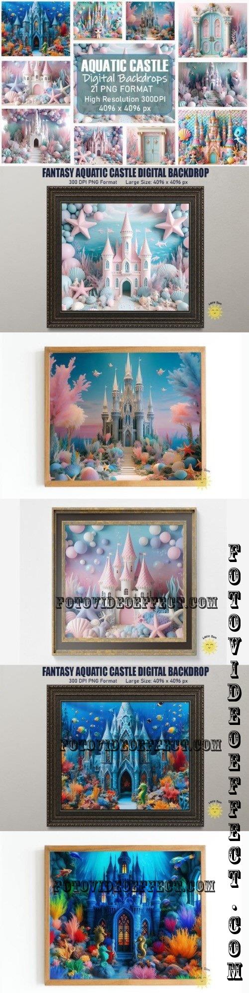 Fantasy Aquatic Castle Digital Backdrop