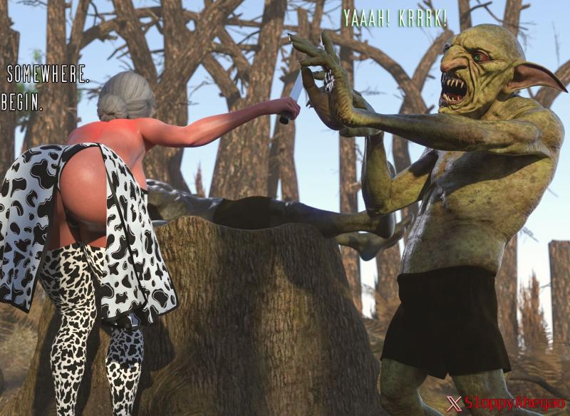 SloppyAhegao - Cow Ciri and two drunken goblins 3D Porn Comic