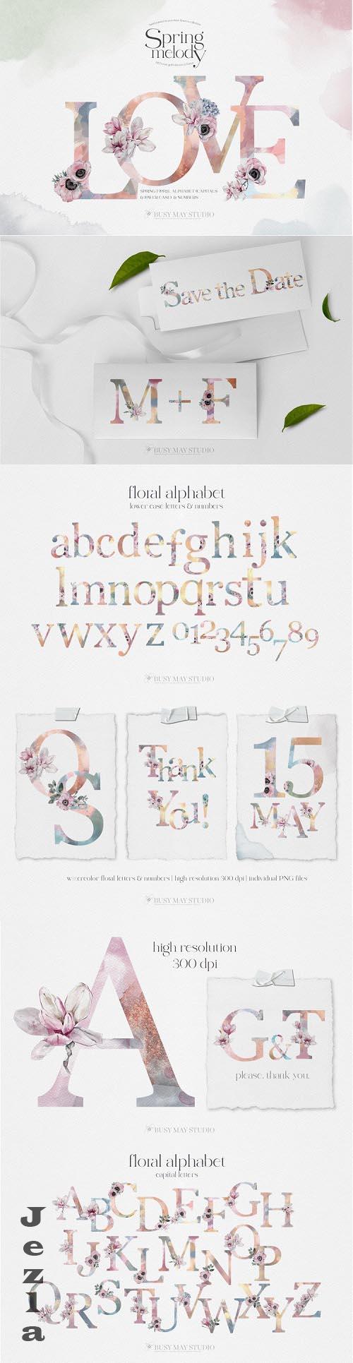 Watercolor Floral Alphabet Spring Rose Gold Letters PNG - 1139800