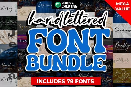 Mega Handlettered Font Bundle - 78 Premium Fonts, 1 Premium Graphics