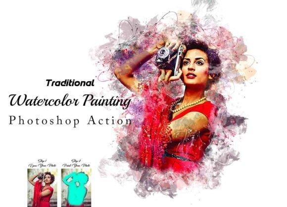 Traditional Watercolor Painting Photoshop Action - 92088956