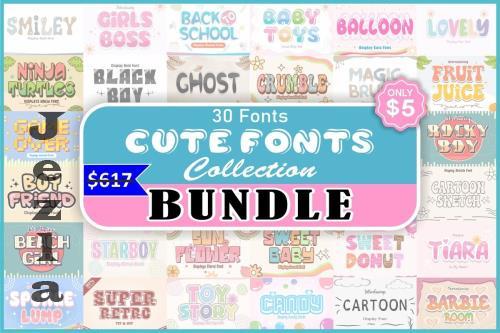 Cute Fonts Bundle - 30 Premium Fonts